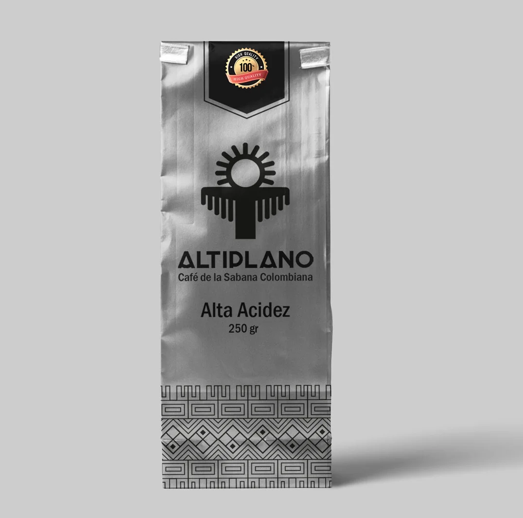 Diseño de empaque de café plateado